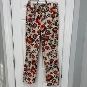 Anthropologie Floral Cropped Jeans - Red and Orange